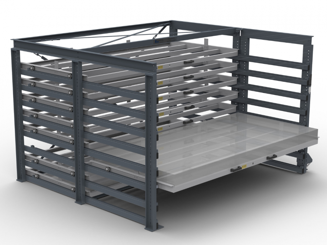 Schubladensysteme ULTRA und COMBI für Blechlagerung - bis 3.000 kg Tragkraft, kratzerfreie Einzelblech-Entnahme